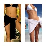 Ladies' Fringeless Solid Mini/Half Sarong Pareo by 1 World Sarongs in Black