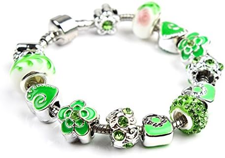 Sachael Fashion Jewerly - Green Lock Shape Charm Bracelets For Women Compatible with Pandora - Coloured Glaze Silver Plated Pandora Style Charms, Romantic Surprise For Her, Lovers, Girlfriends