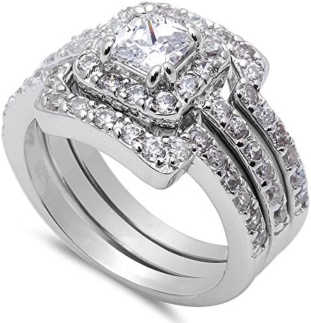 3 Piece Engagement Bridal Set .925 Sterling Silver Ring Sizes 5-10 (6)