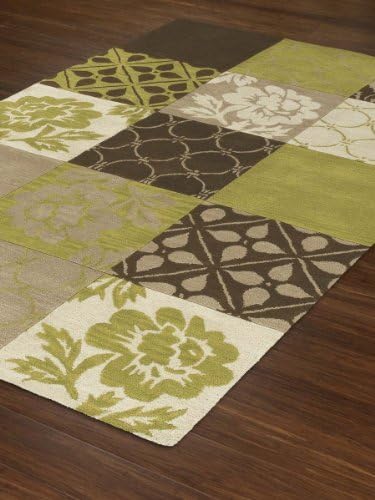 Brown Rug Modern/Contemporary Green Squares Design 5'X7'6" (5x8) Wool Carpet