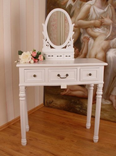 ROMANTISCHER SCHMINKTISCH +SPIEGEL BOUDOIR SHABBY WEISS PALAZZO EXCLUSIV