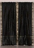 2 Black Silk Sari Panels, Curtains, Drapes