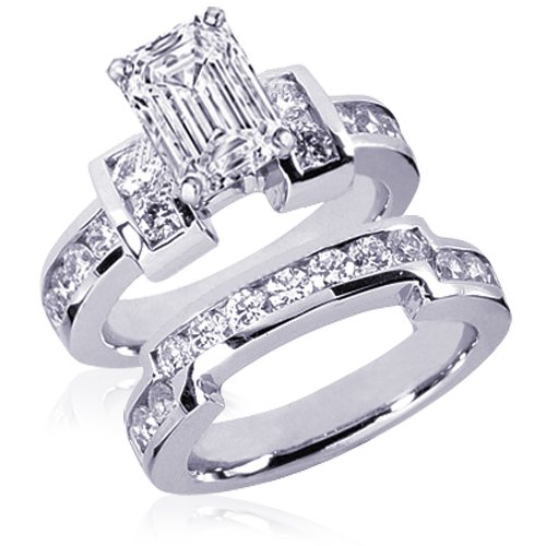 1.75 Emerald Cut Diamond Wedding Rings ChannelSet VS1