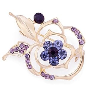 Pugster 22k Golden Plated February Birthstone Flower Amethyst Purple Swarovski Crystal Diamond Accent Brooches And Pins