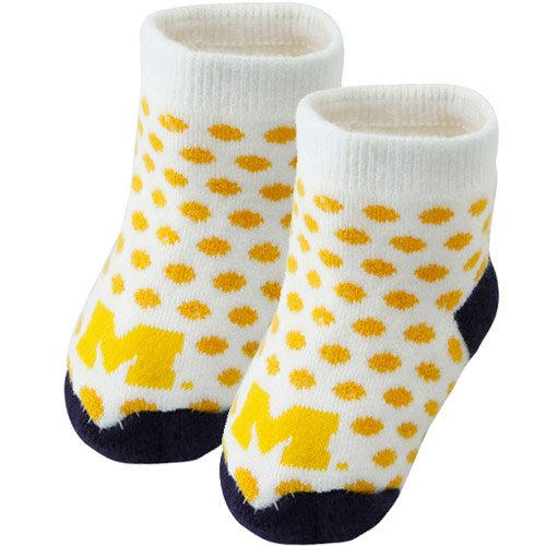 NCAA Michigan Wolverines Newborn White-Maize Polka Dot Bootie Socks