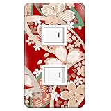 スイッチプレート カバー デザイン 和柄 桜/レッド 2つ穴