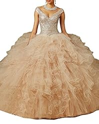 V-neck  Off the Shoulder   Ball Gown Quinceanera Dress  With Ruffles