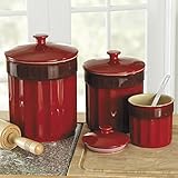 CHEFS Stoneware Kitchen Canister Set, 3 pieces: Red