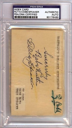 Babe Ruth, Ty Cobb & Tris Speaker Autographed/Hand Signed 3x5 Index Card PSA/DNA Slabbed #83176489