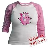 Artsmith, Inc. Jr. Raglan Pig Cartoon - Pink/White, XL