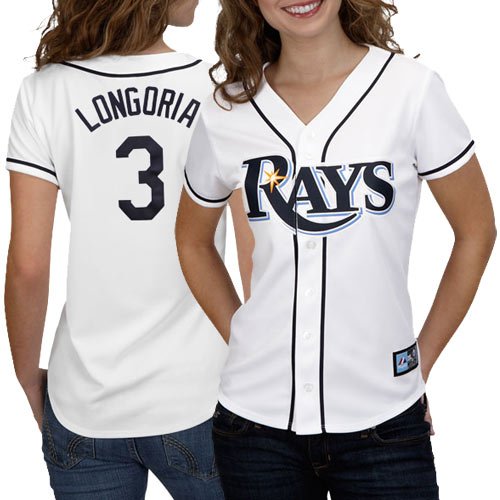 MLB Women's Tampa Bay Rays Evan Longoria White Home Short Sleeve 5 Button Synthetic Replica Baseball Jersey Spring 2012  (White, Medium)