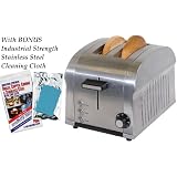 HaierTST850DSDieCastStainlessSteel2SliceToasterWithExtraWideSlots,Self-AdjustingBreadGuides,BagelButton&SlideOutCrumbTray+BlitzStainlessSteelCleaningCloth
