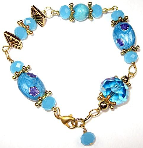 Women's Healing Jewelry Bracelet: Reiki, Chakra, Energy Charged Gemstones - Crystal Quartz, Aquamarine, Chrysocolla with Gold (Free Shipping for US Residents)