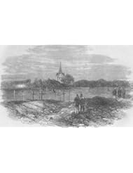CZECH: Austrian & Prussian cemetary, Chlum, Sadova, antique print, 1866