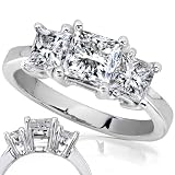 2 Carat TW Certified Three Stone Princess Cut Diamond Ring (HI/SI) in 14K White Gold