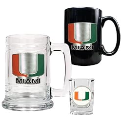 Miami Hurricanes NCAA 15oz Tankard, 15oz Ceramic Mug & 2oz Shot Glass Set - Primary Logo by Great American Products