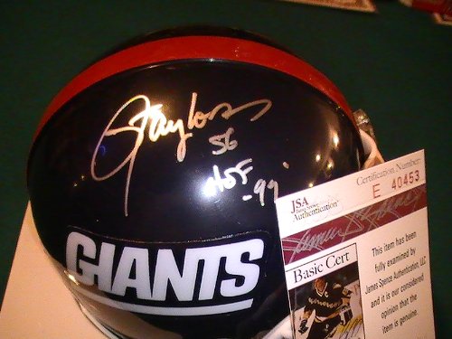 LAWRENCE TAYLOR SIGNED AUTOGRAPHED MINI HELMET NEW YORK GIANTS COA JSA