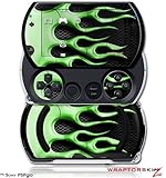 PSPgo Skin and Screen Protector Kit - Metal Fire Flames Green fits Sony PSP ....