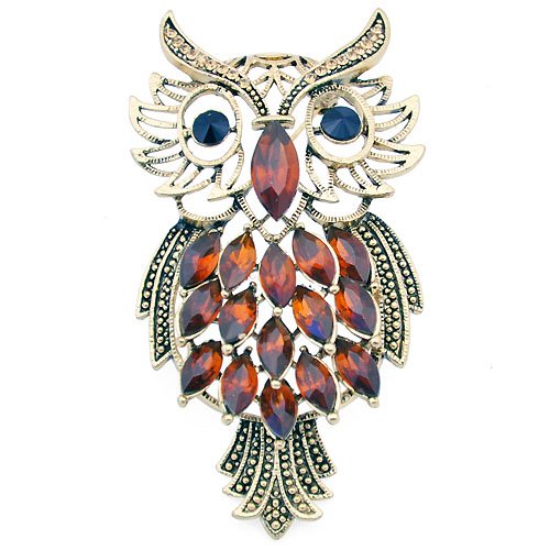 Austrian Rhinestone Gold Tone Vintage style Owl Crystal Bird Pin Brooch