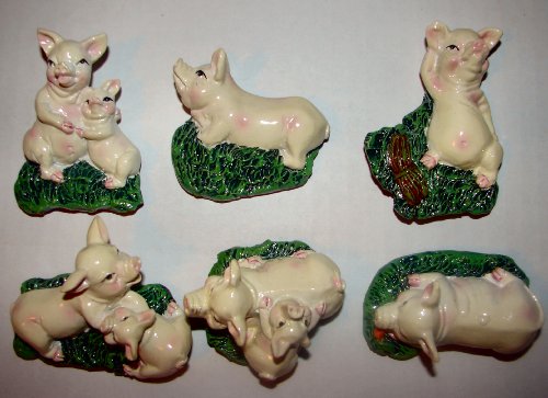 Lot of 6 Pig Refrigerator Magnets Farm Fridge