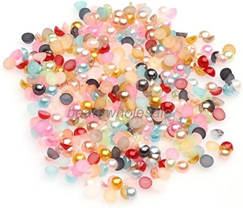 Toolya 10000pcs Half Round Bead Flat Back Acrylic Pearl Scrapbooking Embellishment Craft (2mm, Mixed)