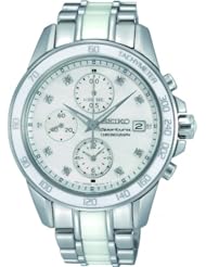 Seiko Sportura Chronograph Mother of Pearl Dial Stainless Steel White Ceramic Ladies Watch