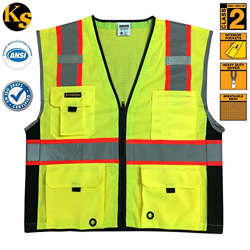 KwikSafety Class 2 Deluxe High Visibility Safety Vest with Reflective Strips and Pockets - Meets ANSI/ISEA Standards, Yellow Reflective Safety vest, Size 4XL/5XL