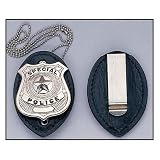 Clip on Leather Badge Holder with Chain