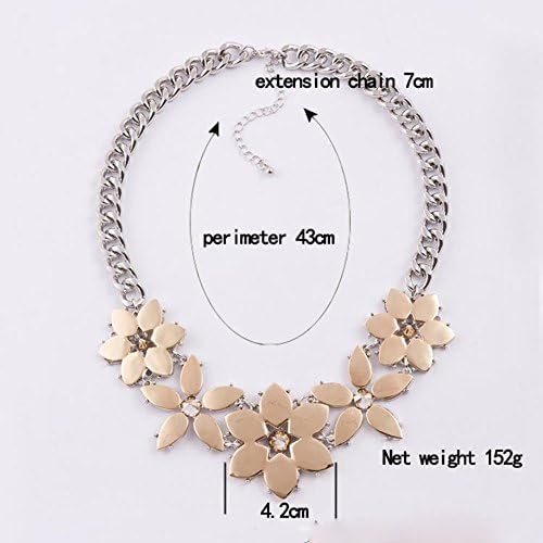 Women's Vogue Luxury Well Matched Diamante Flower Sham Prom Party Apparel Accessory Jelwery Necklace Golden 25.6"