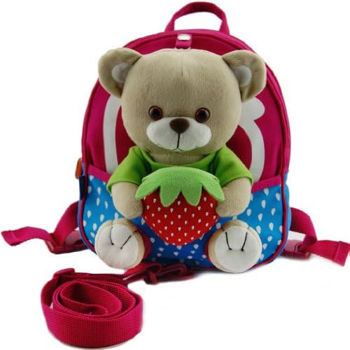 ZETE Children Toddler Kids Baby Cartoon Bear Backpack School Bag with Safety Harness (strawberry pattern)