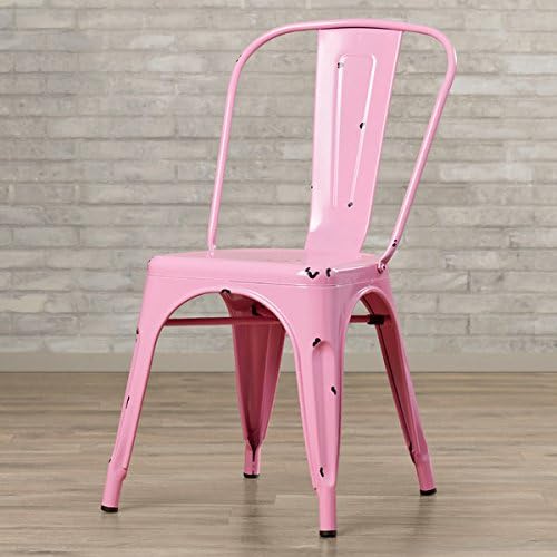 Side Chair for Dining Room Metal Outdoor Bistro Stackable Cafe Furniture (Bubble Gum Pink)