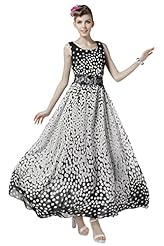 Summer Flared-Skirt Sleeveless Polka Dot Print Chiffon Lace Vintage Belted Cocktail Party Dress/Tunic/Maxi Dress 