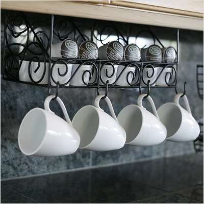 Under-the-Cabinet Three Compartment Coffee Pod and Mug Storage in Black with Brushed Copper