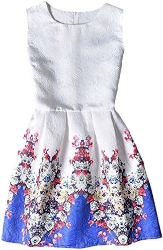 Asture Girls Summer Sleeveless Princess Party Printing Dress Vintage Costume (160:(Age:11-12Y), Blue)