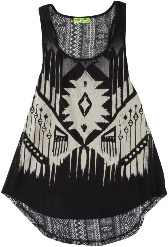 Fresh Brewed Juniors Tribal High Low Tank Top Medium Black
