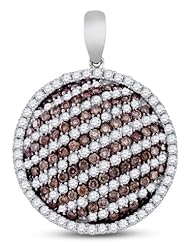 10K White Gold Round Brilliant Cut Channel Set Chocolate Brown and White Diamond Halo Round Pendant - (2.22 cttw.)