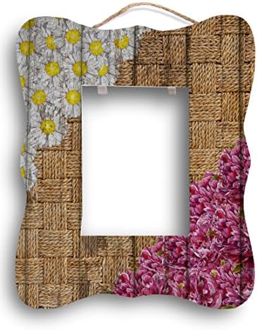 Printed Rustic Wood Frame , 4 x 6 inch Homestead Antique Picture Frame , White (Daisy)