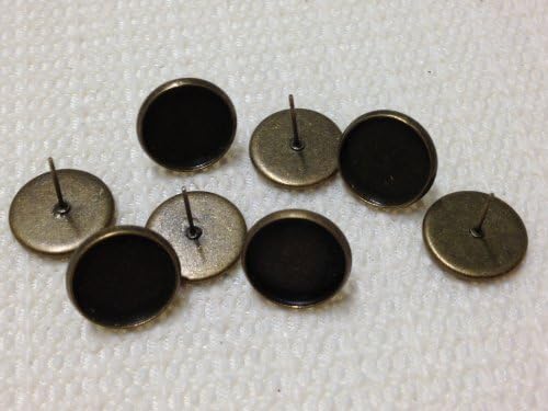 10 Piece Antique Bronze Bezel 14mm Cup Post Stud Earring Findings