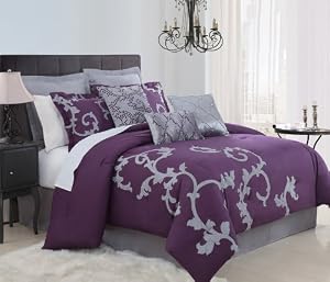 9 Piece Queen Duchess Plum and Gray Comforter Set