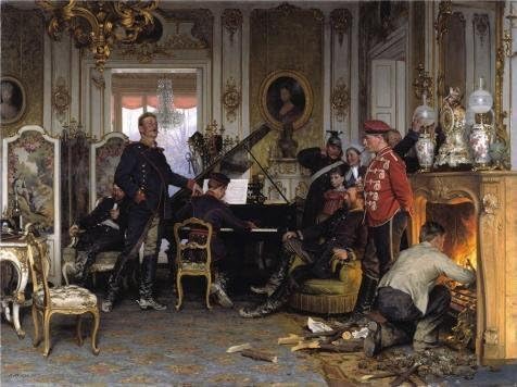 Vintastore Wood Framed Modern Wall Art Decor Anton Von Werner-In The Troops Quarters Outside Paris 1894 10 X 13 Inch / 25 X 34 Cm Print On Definition Canvas