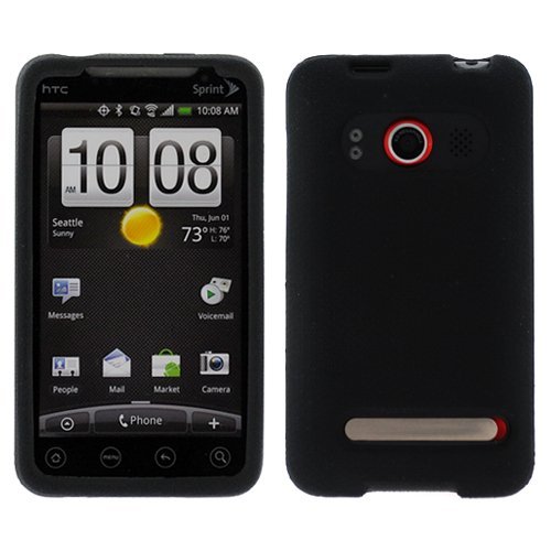 GTMax Durable Soft Rubber Silicone Skin Cover Case - Black for Sprint HTC EVO 4G CDMA Cell Phone