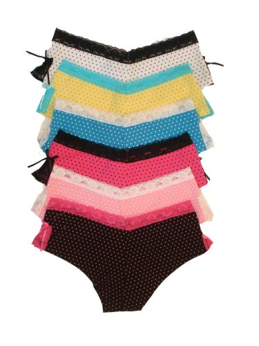 2 Pack Sexy Lace Trim Dotted Hipster Boyshort Panties