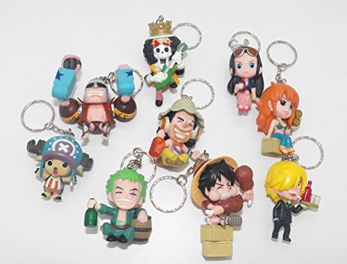 9 pc Anime One Piece Luffy Nami Chopper Sanji Zoro Figure Key Chain Set