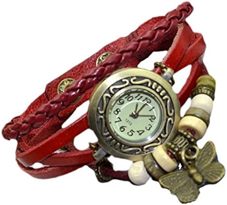 Boho Chic Vintage Inspired Watch with Butterfly (Maroon)