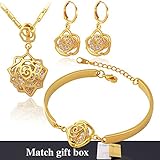 U7 18K Gold Plated Wedding Jewelry Vintage Rose Cubic Zircon Pendant Necklace Bracelet & Earrings Set