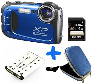 Bundle:Fuji Finepix XP60 Blue Digital Camera+ 4GB+Spare Battery+ Carry Case (16.4MP, 5x Optical Zoom, Waterproof to 20ft/6m, Shockproof to 5ft/1.5m)