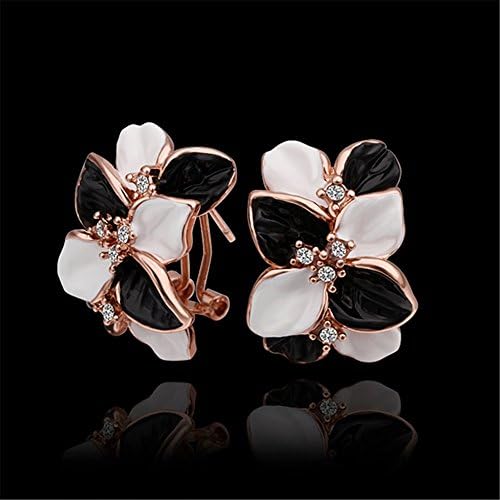 Wiseworld White Black Flower Shaped Lady Elegant Crystal Stud Earrings