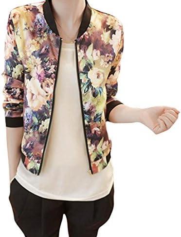 Top Long Sleeve, Fantasde 1PC Women Zipper Floral Printed Bomber Jacket (S)