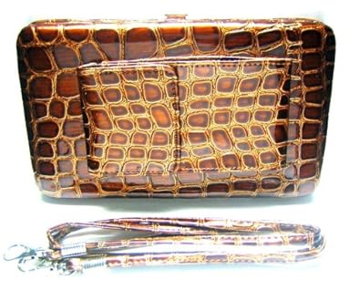 New Brown Alligator Clutch Flat Opera Wallet Purse w/Cell Phone Case