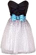 Strapless Prom Dress Holiday Party Gown Cocktail w/ Polka Dot Net Skirt and Color Bow